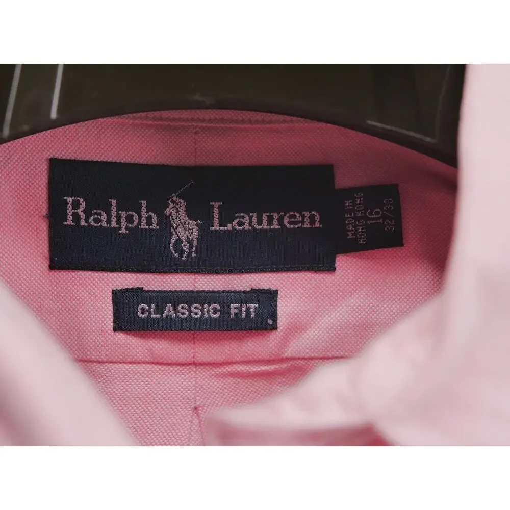 Polo Ralph Lauren Mens 16 32/33 Pink Long Sleeve Oxford Standard Fit Button Up
